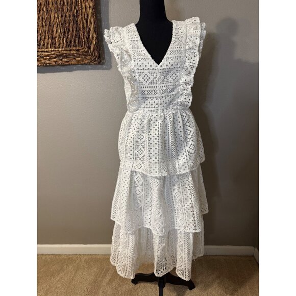 Endless Rose Tiered Midi Dress S Small White Crochet Lace NEW - Picture 7 of 15